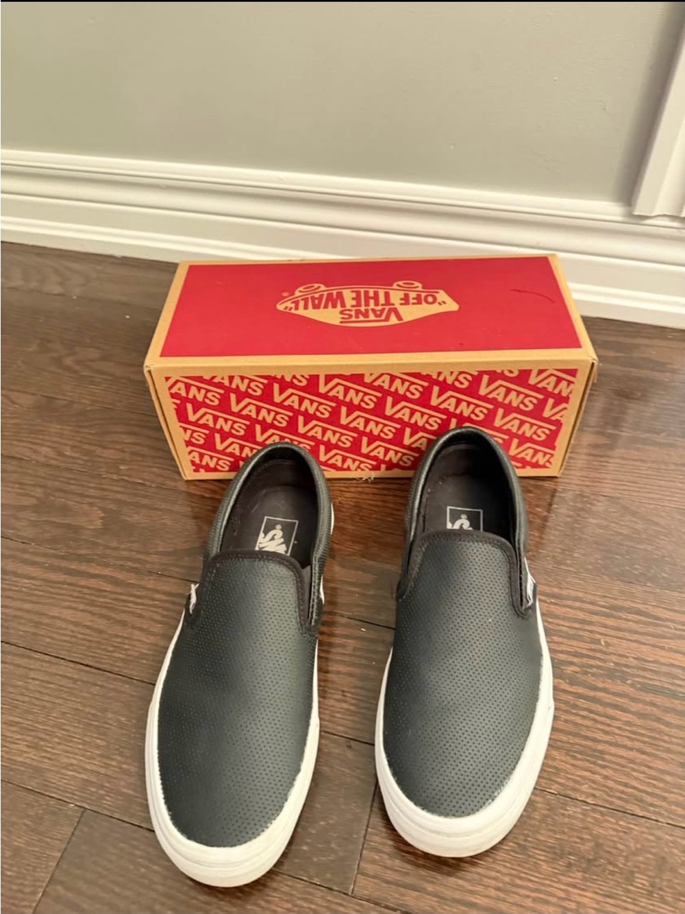 Vans Black Perforated Slip-On Sneakers with White Sole - Vans